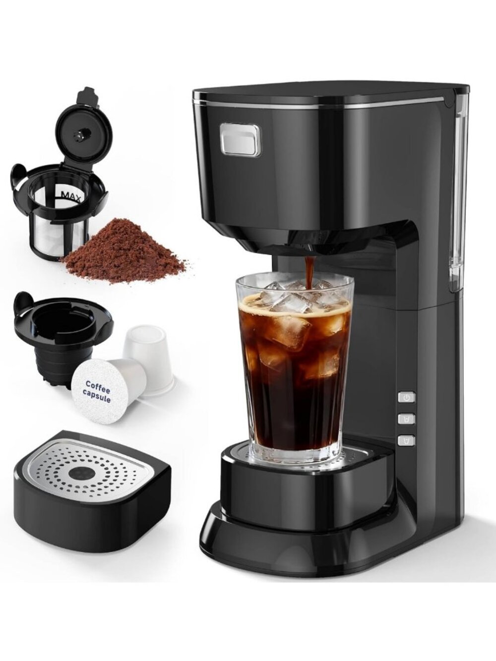Single Serve Coffee Maker for K-Cups & Ground Coffee - Compact & Stylish Black